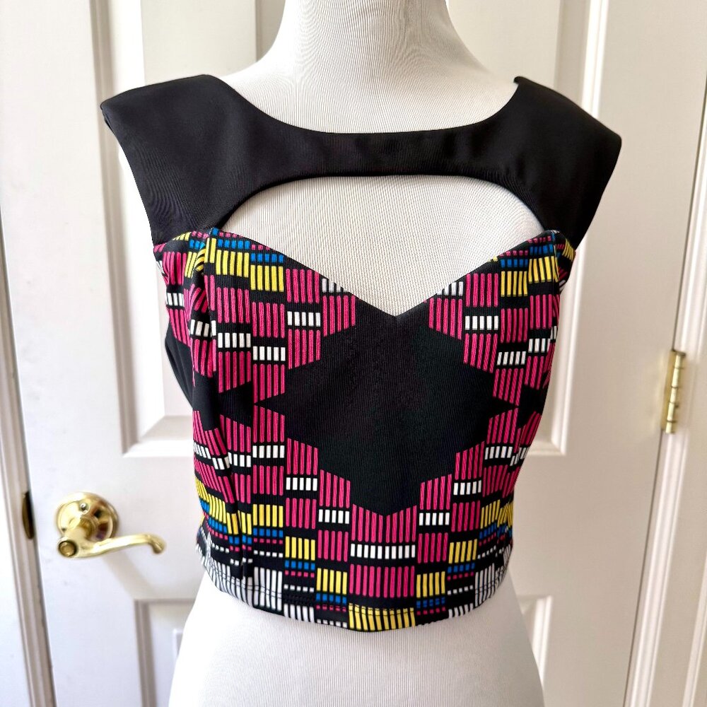 Bebe Cropped Print Blocked Top, M